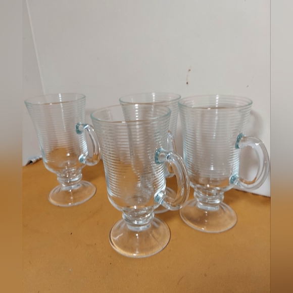 Irish coffee Ribbed Texture Glass Mugs Made In Portugal Set Of 4 , 7oz - Picture 2 of 9